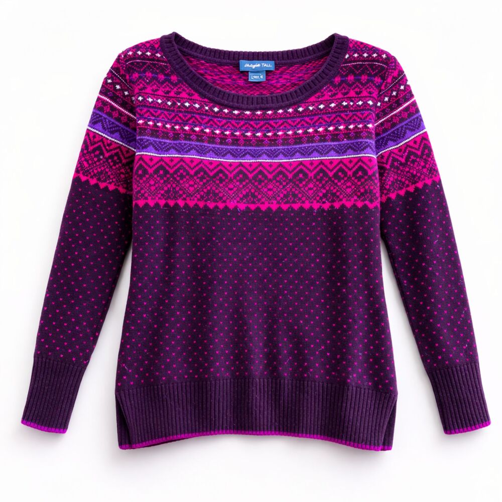 Eddie Bauer Purple woman Cable Knit Cotton Crewneck Sweater Large tall